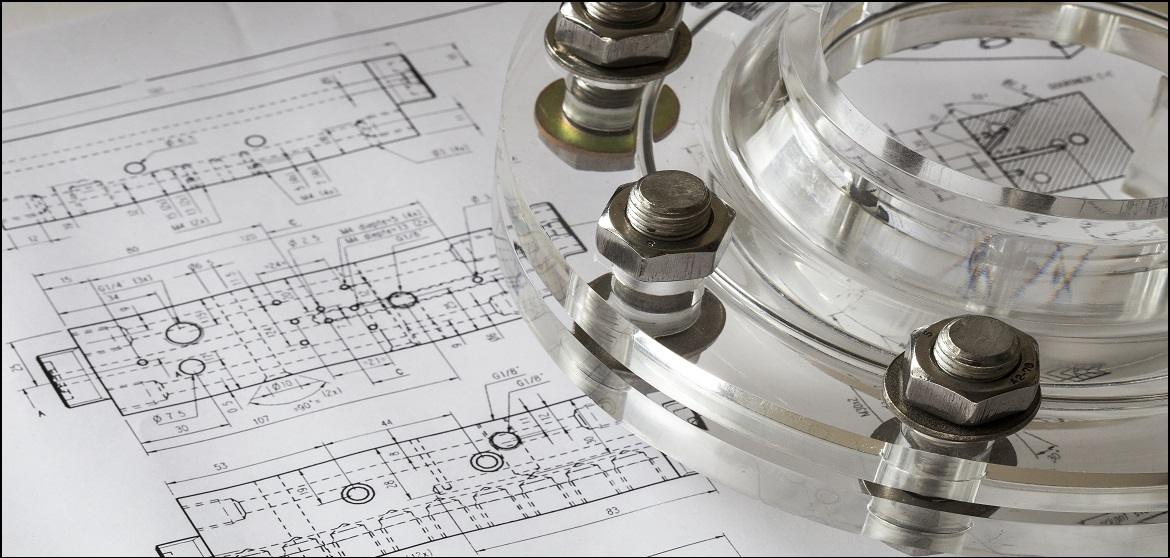 Bolts and nuts on an engineering drawing